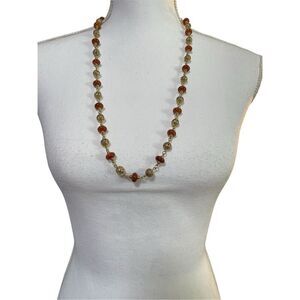 Vintage Beaded Carnelian and Filigree Beaded  Necklace